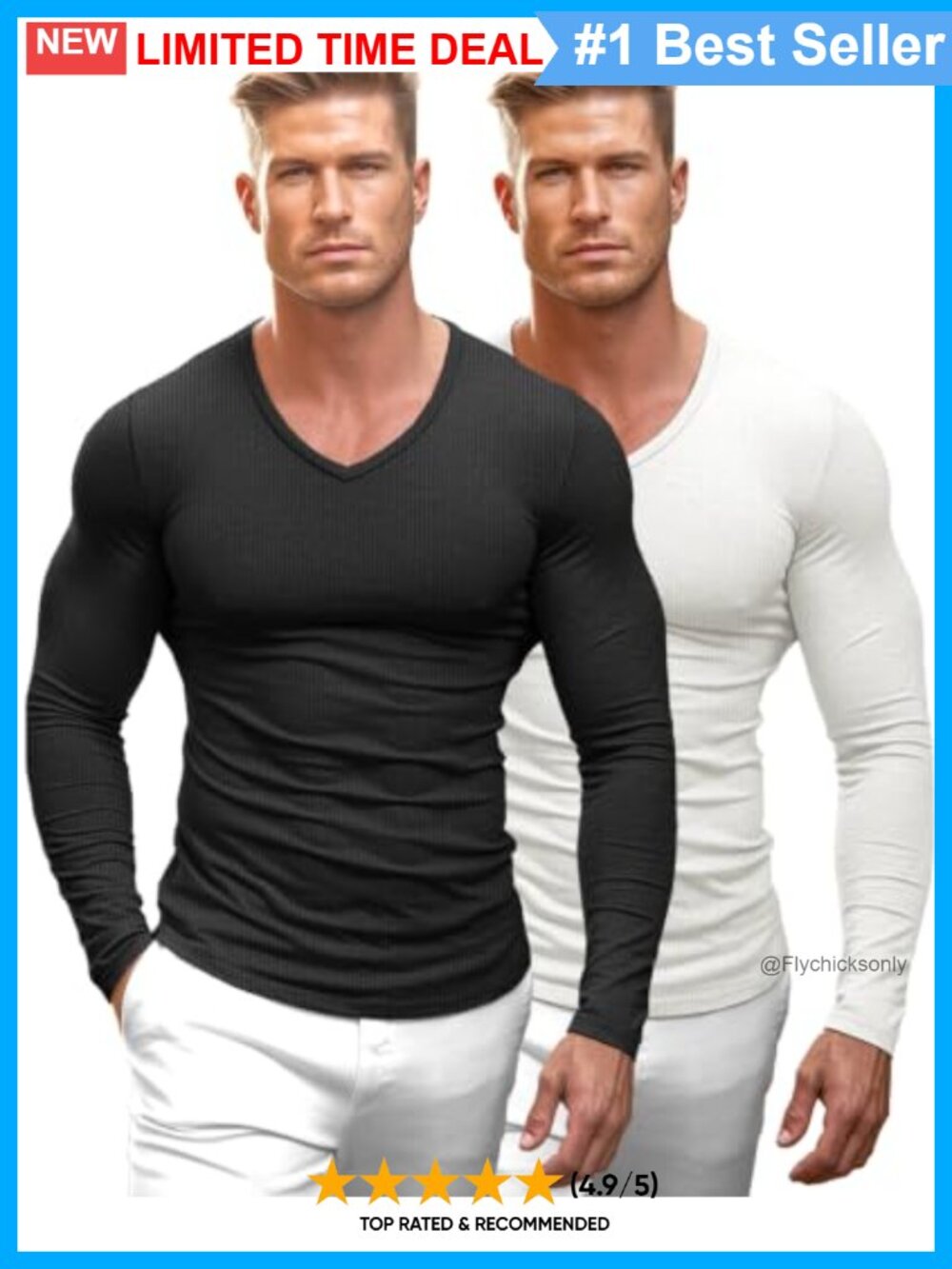 Mens Slim Fit Muscle T-Shirt Long Sleeve V Neck Thermal Base Layer